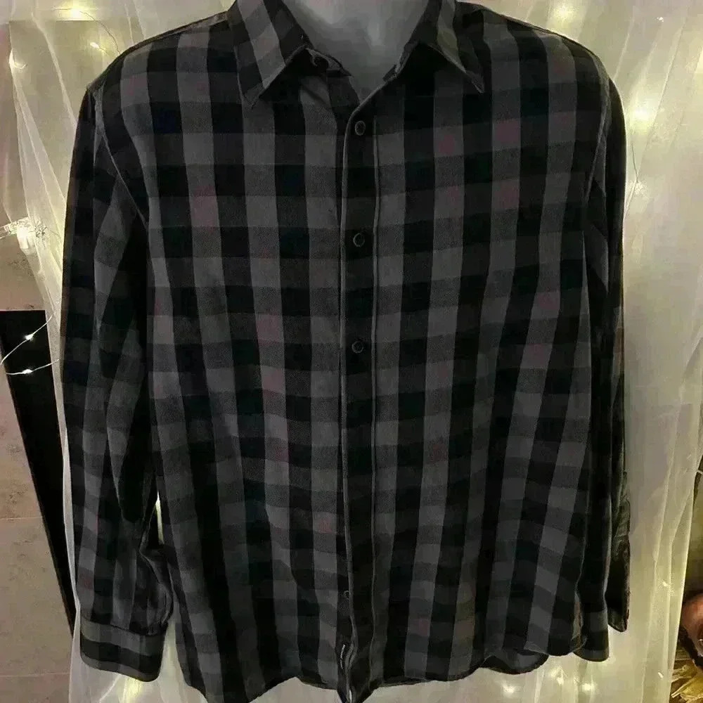 KORS Michael Kors Black and Gray Checked Button-Down Shirt